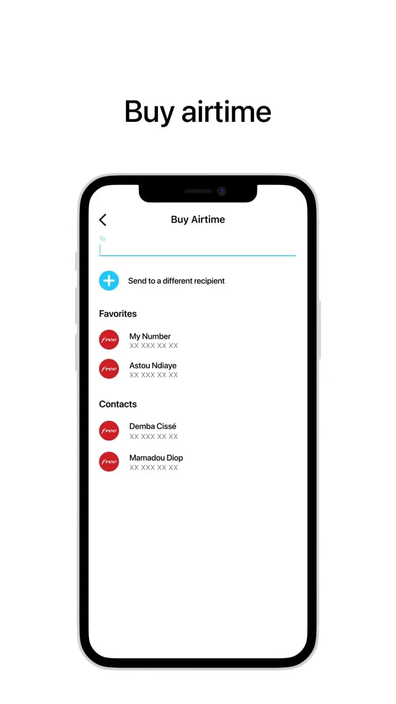 Écran d'achat de crédit téléphonique de l'application Wave Mobile Money