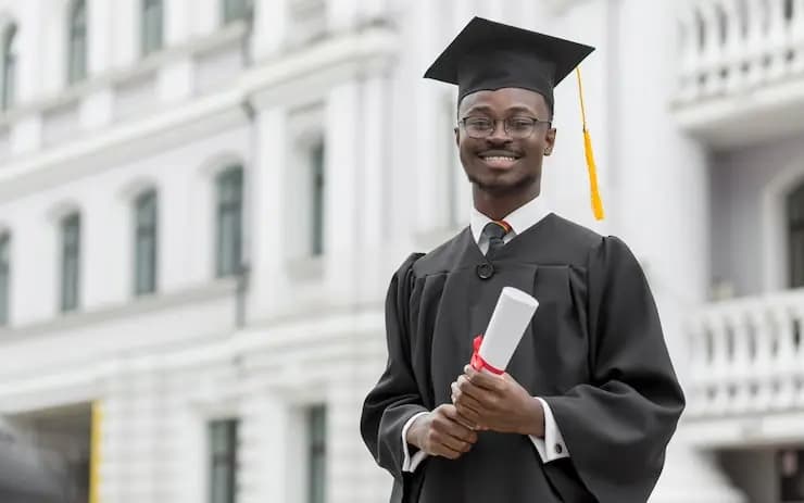 Étudiant diplômé souriant, plan moyen