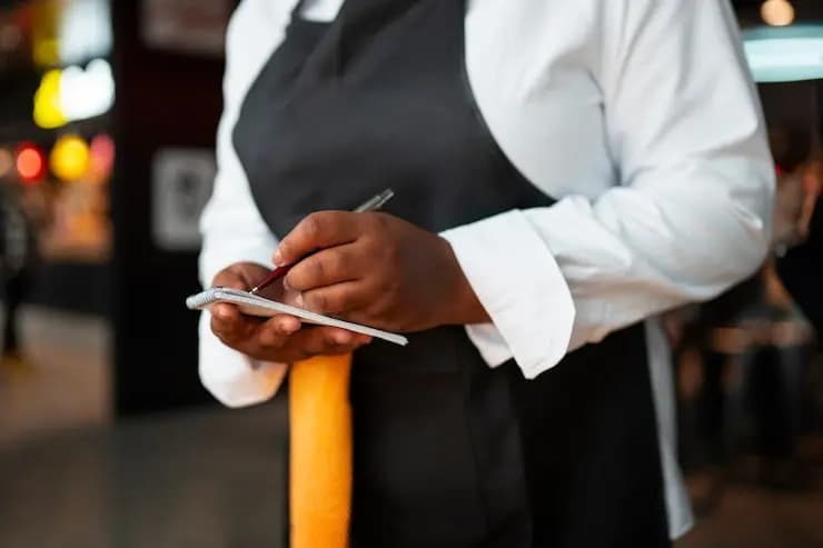 Femme travaillant dans le secteur des services, vue de côté